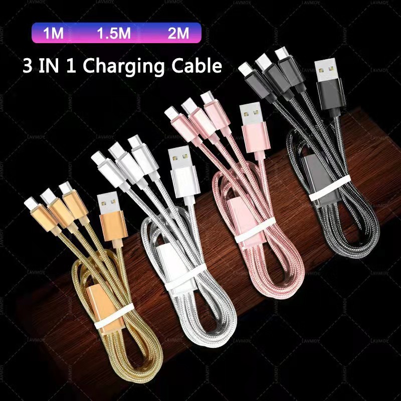 3 in 1 charging cord type-c charger cable for Android typec 5G 1.2M USB ...