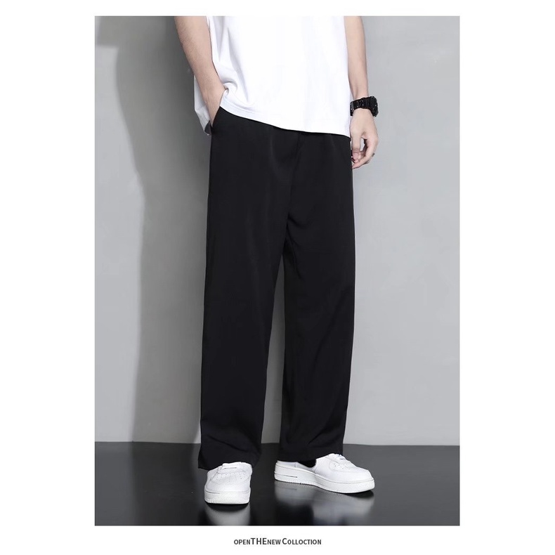 Men's Ice Silk Mop Pants Summer Thin Korean Style Trendy Black Casual ...