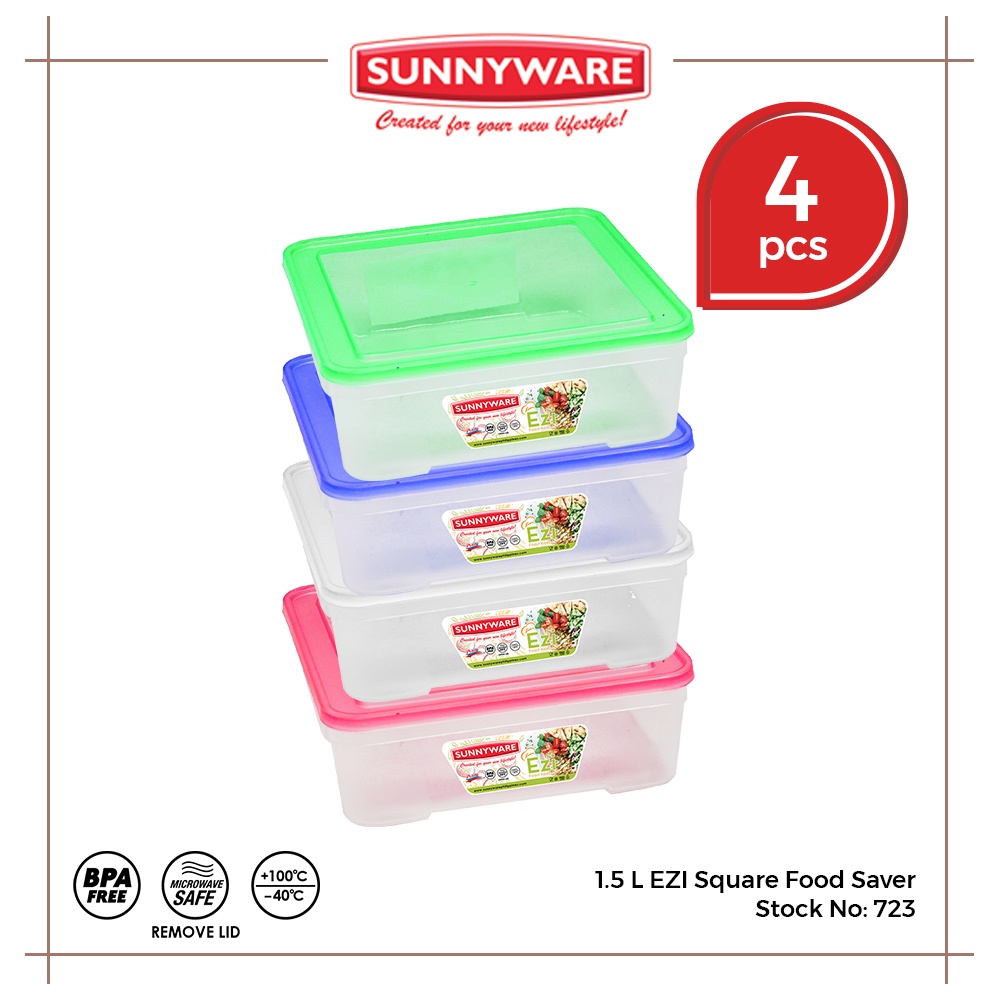 4 pcs Sunnyware 723 1500 ml Set EZI Food Saver Keeper Storage Container ...