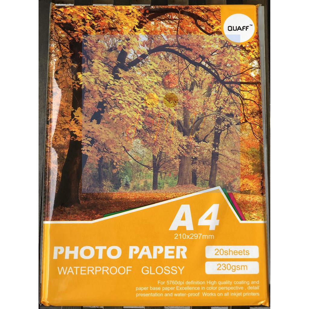 Quaff Glossy Inkjet Photo Paper A4 230gsm Or 180gsm 20 Sheets Pack