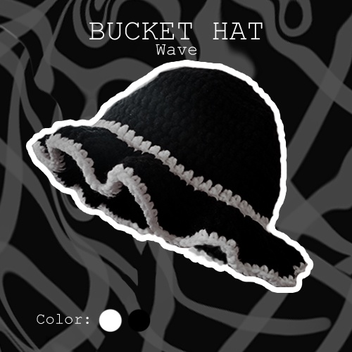 YZ] Plain Black and White Wavy Crochet Bucket Hat