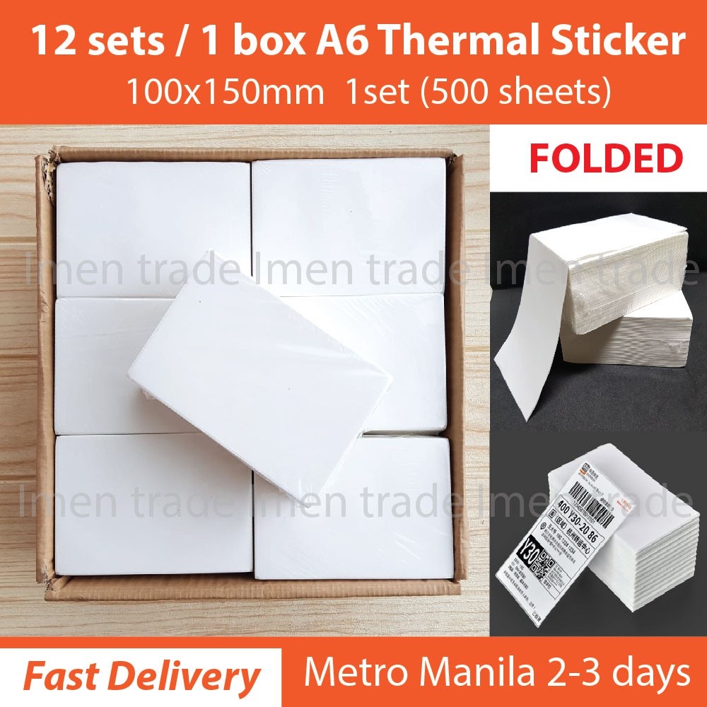 1 Box 12 Pack A6 Themal Sticker Paper High Quality Label Waybill 100mm150mm 500 Sheets 8658