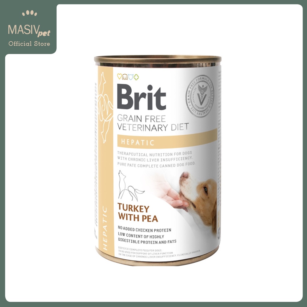 Brit Grain Free Veterinary Diet Hepatic Can Dog Wet Food Turkey with Pea Flavor 400g Brit Care