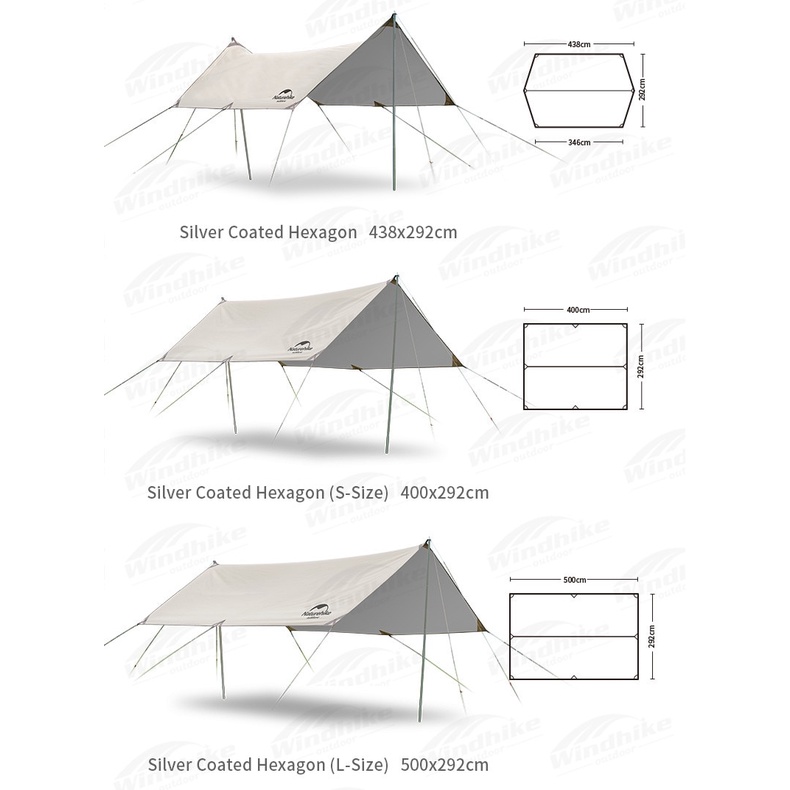 Naturehike GIRDER Awning Canopy Tarp Tent Classic Silver Black Vinyl ...