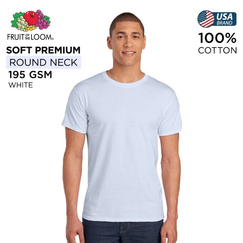 FRUIT OF THE LOOM WHITE Plain Shirt Roundneck Soft Premium FOTL