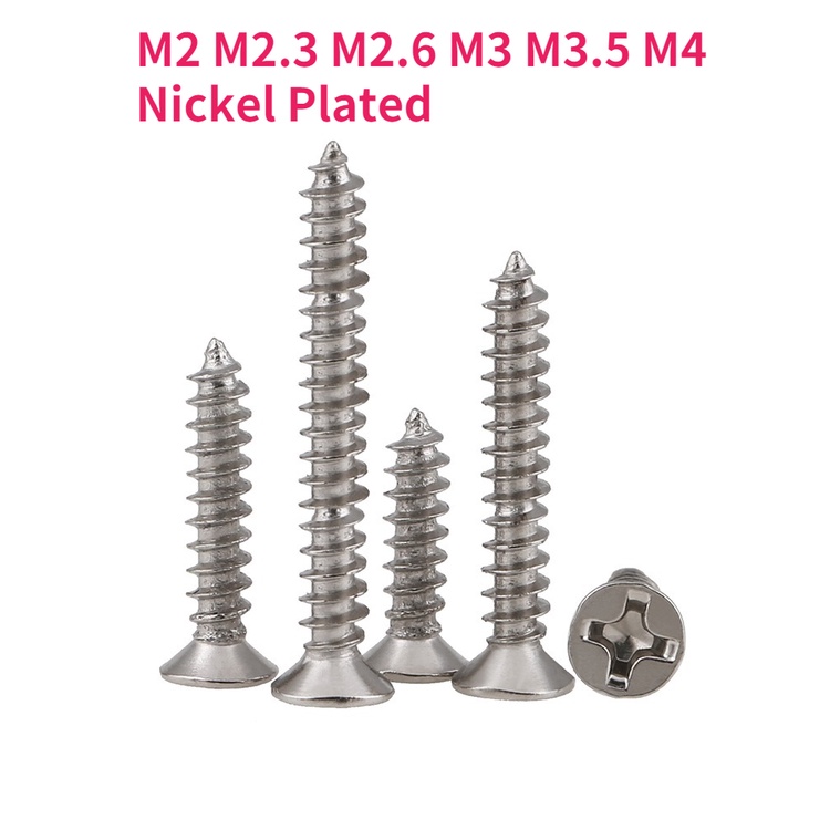 M2 M2.3 M2.6 M3 M3.5 M4 Nickel Plated Cross Countersunk Head Self