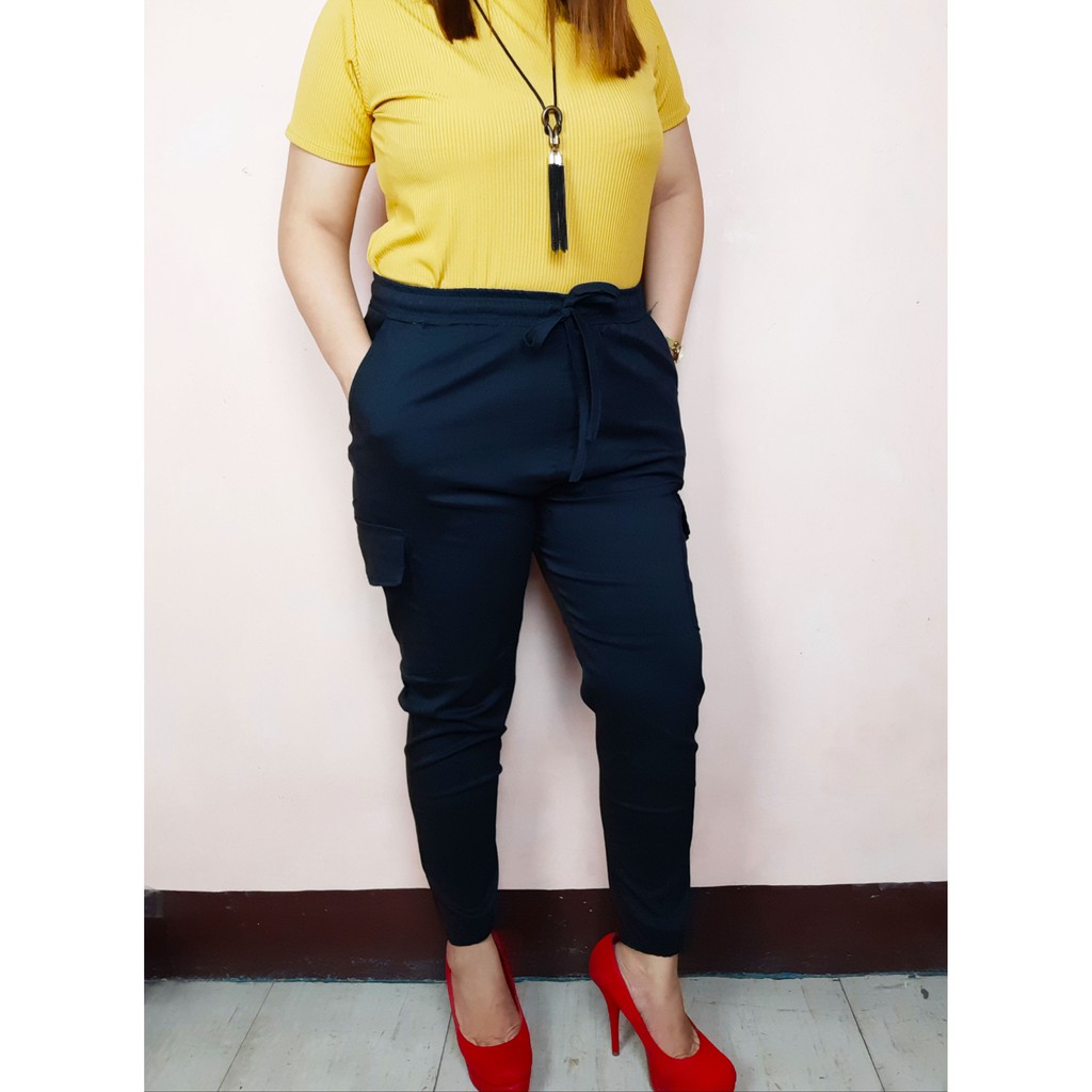 Plus size high hot sale waisted cargo pants