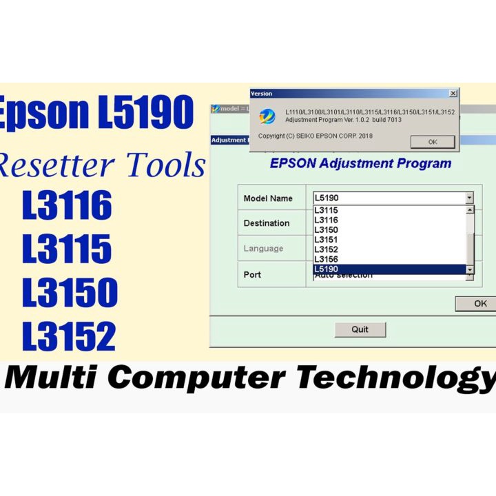 HOW TO RESET EPSON L3156, L3150 USING ORIGINAL RESETTER (NO.7) 