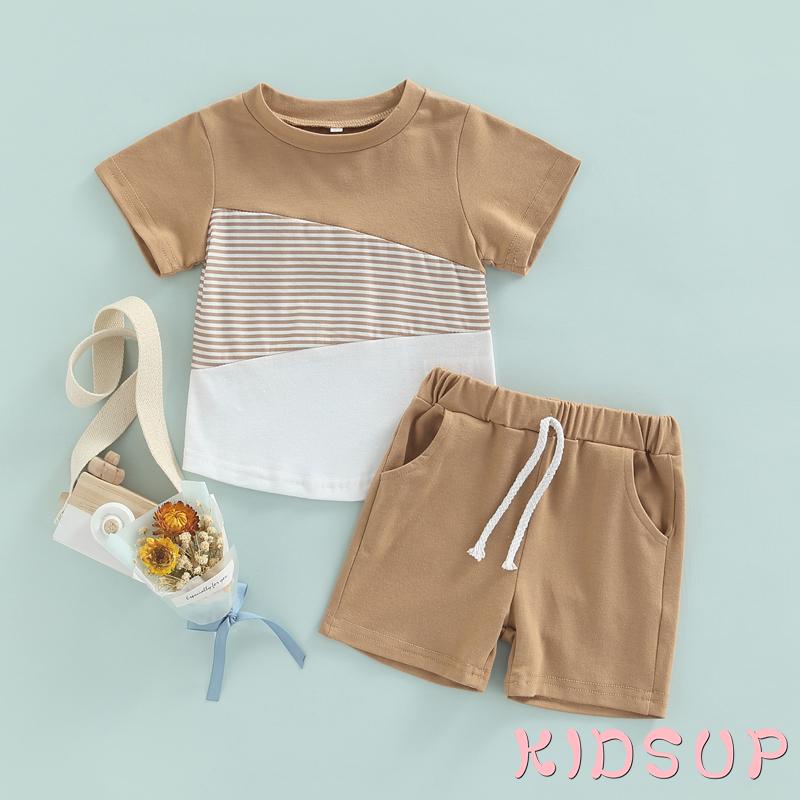 KIDSUP1Baby Boys Short Sleeve Patchwork Crew Tees + White Straps Short