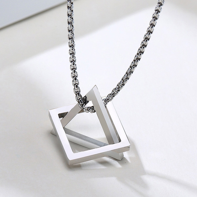 Geometric titanium steel necklace men's trendy triangle square pendant ...