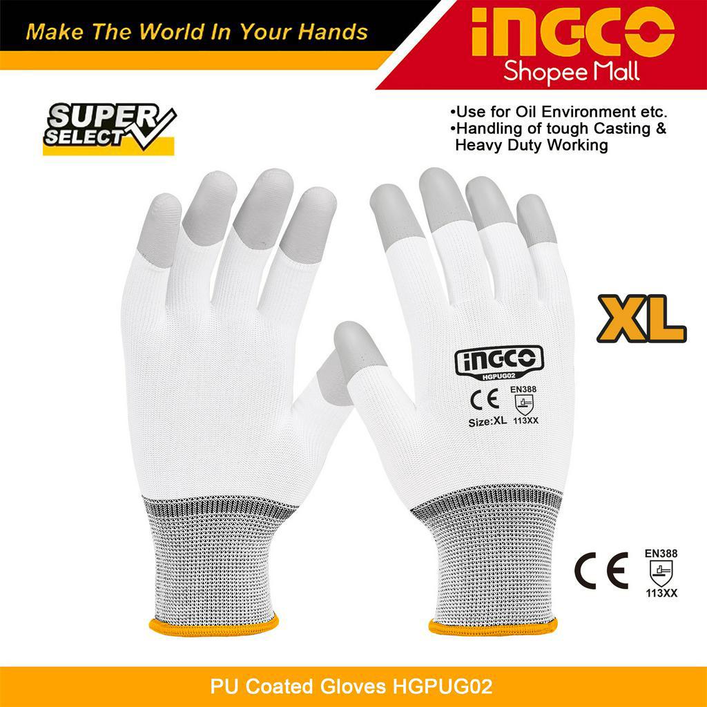 Ingco PU Coated White Gloves Oil Resistant Safety Gloves HGPUG02 XL HT2