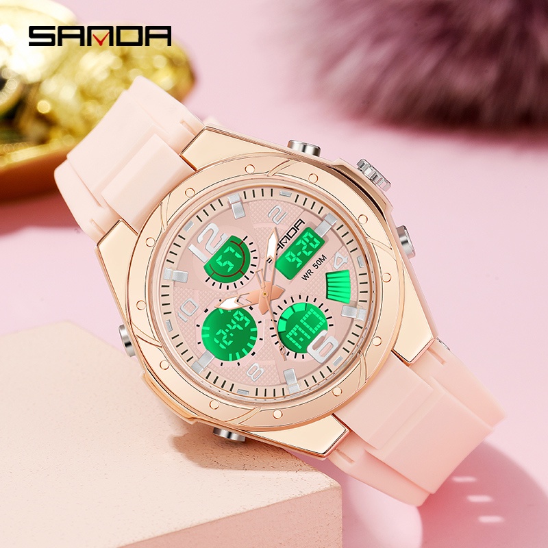 SANDA Women Watch Luxury Waterproof Quartz LED with Multi-function ...