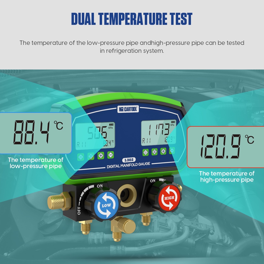 MRCARTOOL L302 HVAC Vacuum Pressure Temperature Tester Digital Manifold ...