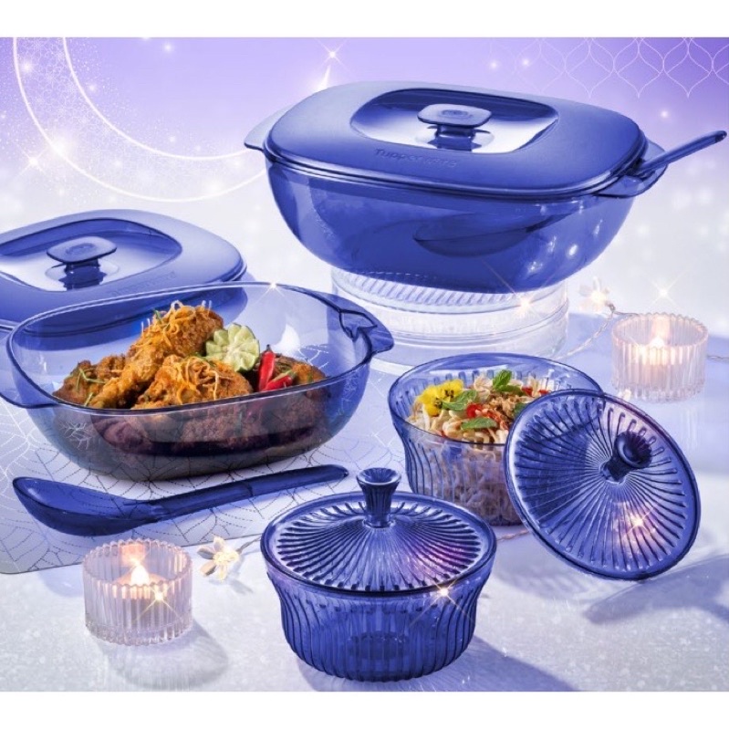 Tupperware Royale Blue crystalline set + crystalline small server ...