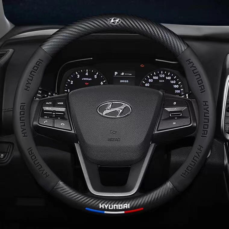 Hyundai Steering Wheel Cover High Quality Carbon Fiber Leather 38cm