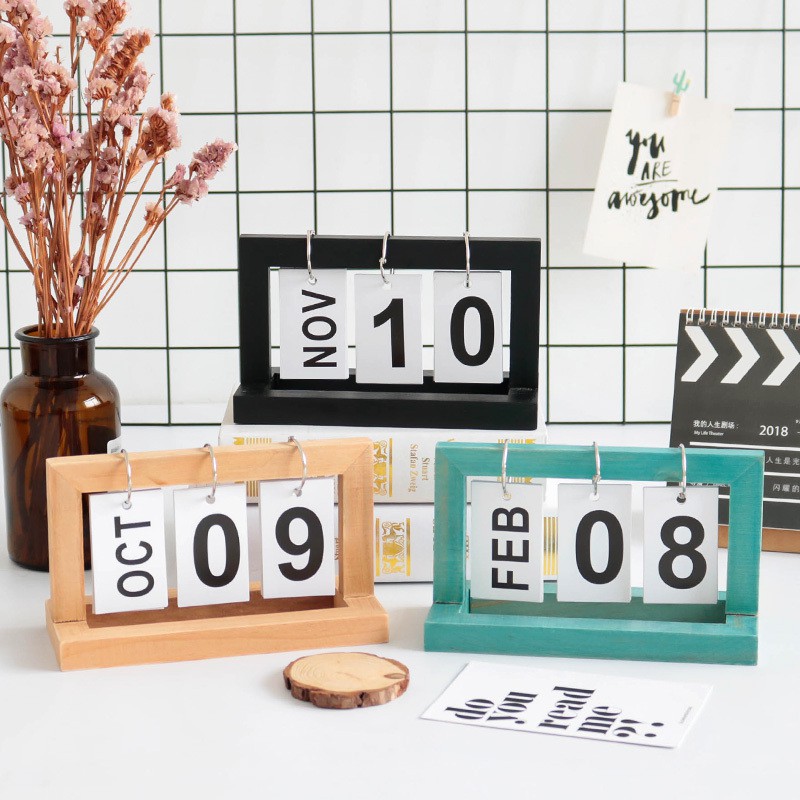 Wood Perpetual Calendar Desk Wood Block decoration Artcraft Desktop ...