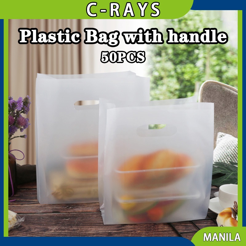 50pcs Plastic Bag with handle Plastic Carrier bag for Cake, Pastry, Meal box, Takeout Shopee