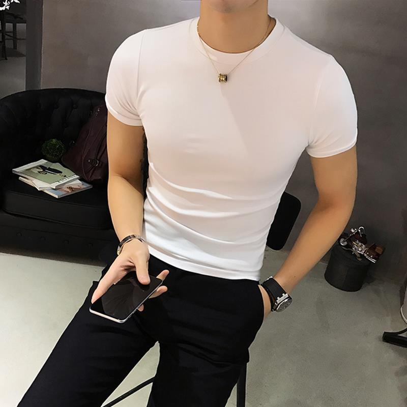 Men T Shirt Summer Short Sleeve Slim Fit Cotton T-Shirt | Shopee ...