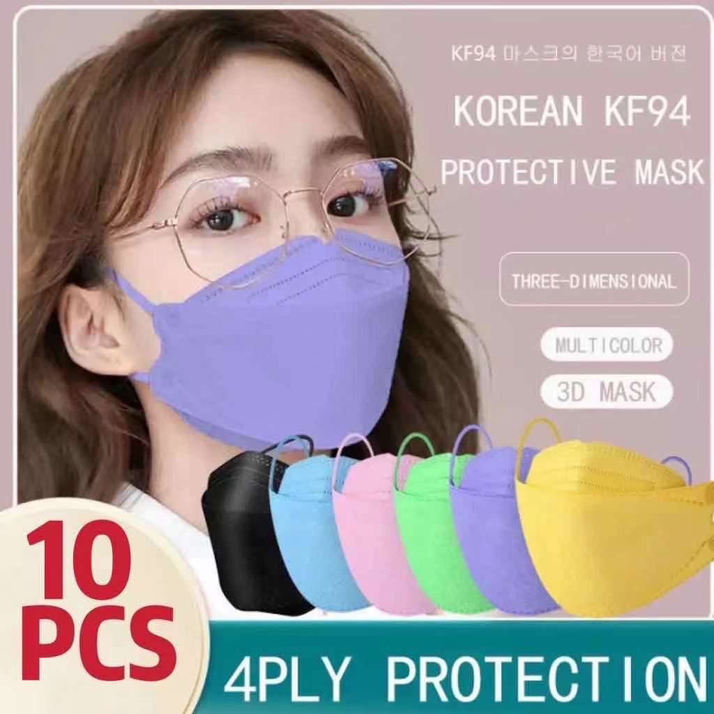 JS 10PCS KF94 mask 4layer nonwoven protective filter 3D Korean mask