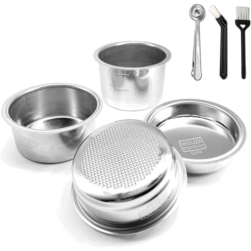 NEOUZA 51mm Stainless Steel Filter Basket 1/2/4 Cup for Espresso