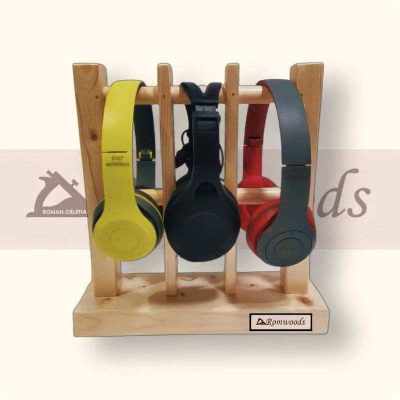 Wooden Triple Headphone Stand Headphone Holder Headphone Hanger