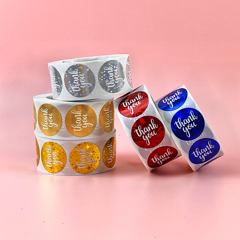 New 1Inch 500 pcs laser Color thank you stickers for gift package ...