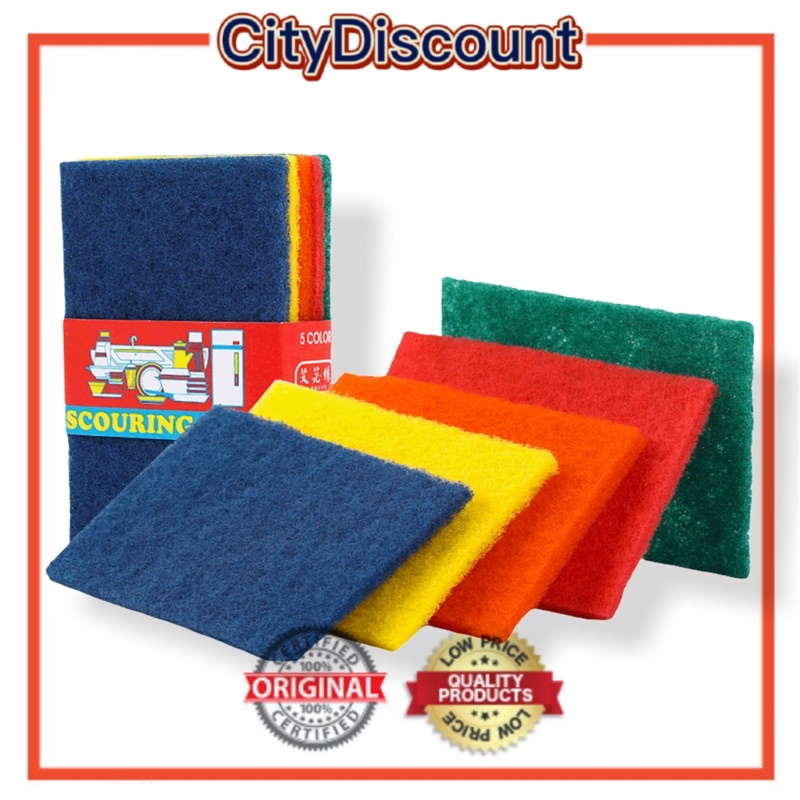 COD 5in1 Scouring Pad Assorted Colors Heavy Duty Scrubbers Household