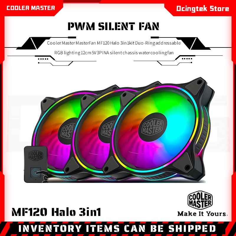 Cooler Master MF120 HALO 3 In 1 KIT 12cm 5V 3PIN ARGB PWM Quiet Fan CPU ...