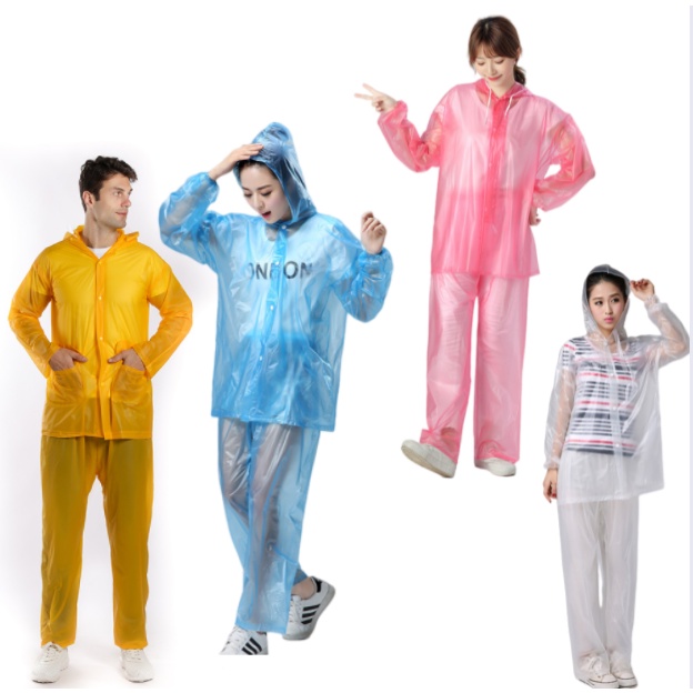 EVA Rain Suits Men Women Transparent Raincoat with Two Pocket