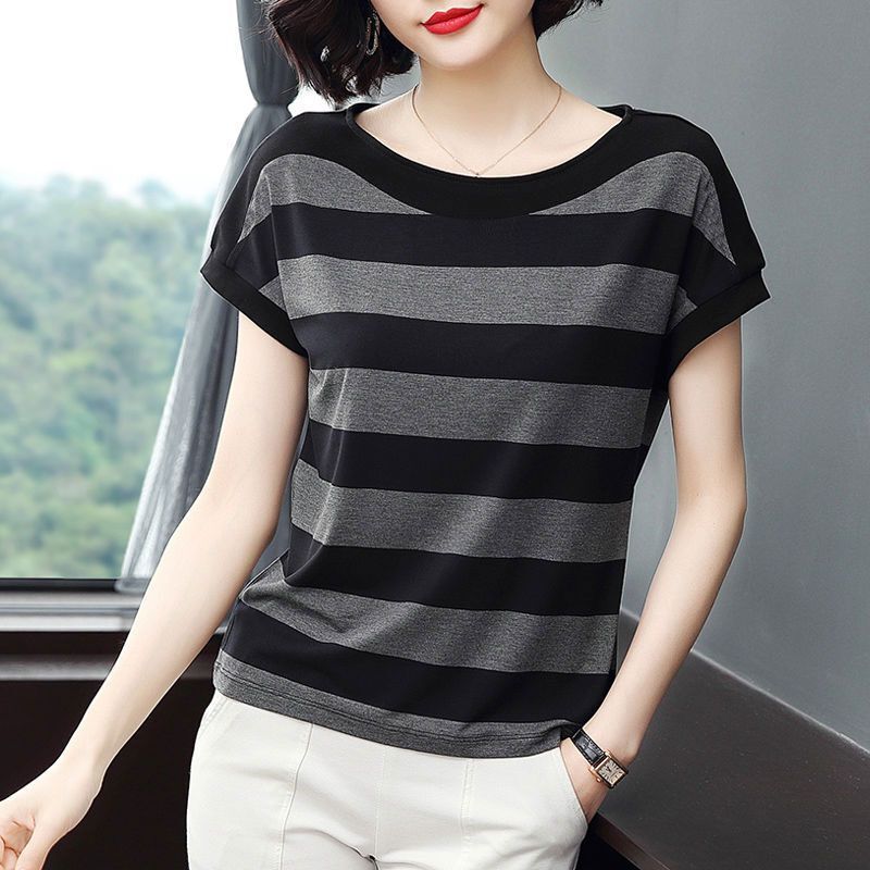 Blouse for Women's Striped Short Sleeve Plus Size Striped T-shirt ...