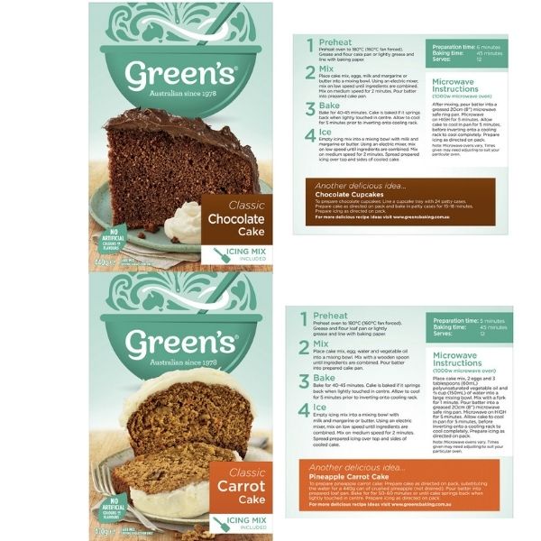 Green's Traditional Chocolate and Carrot Cake Mix (expired) Imported