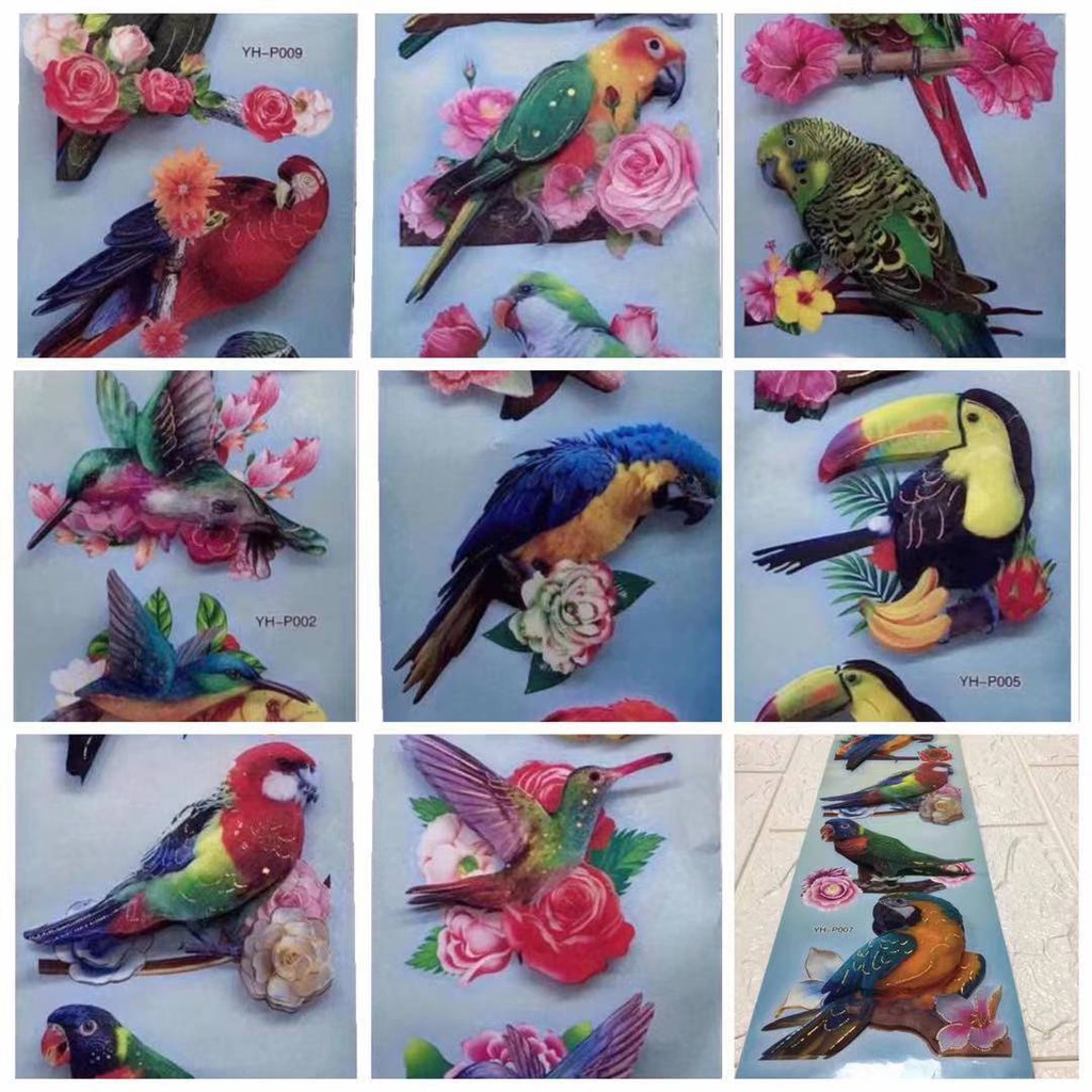 Beautiful 3D embossed bird sticker self adhesive waterproof oilproof ...