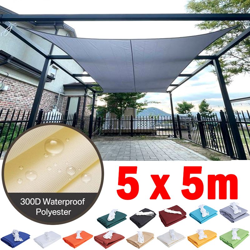 5m x 5m Outdoor Waterproof Garden Terrace Sun Shade Sail Car Garage Sun ...