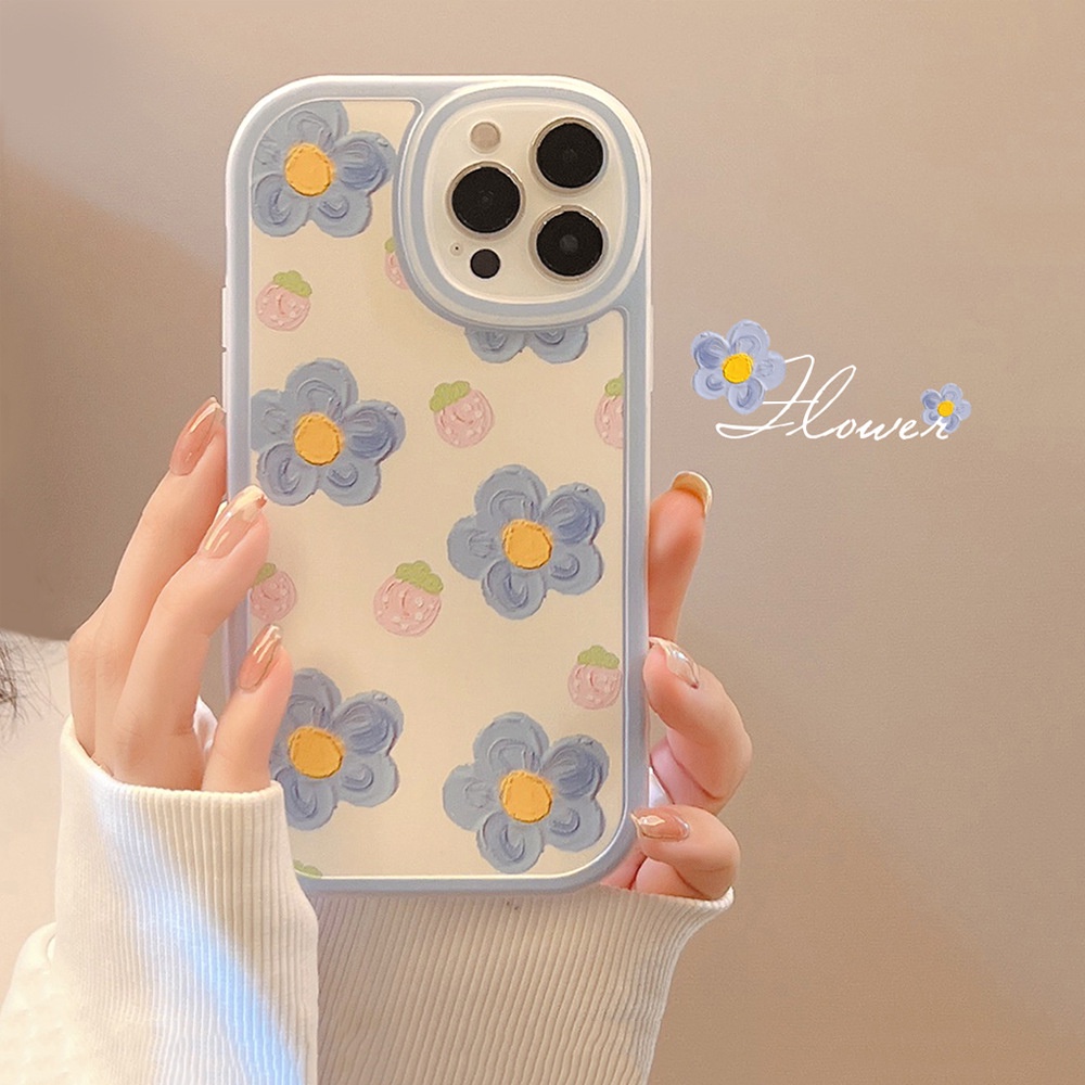 Strawberry Blue Flowers Full Phone Case For IPhone 13 13pro 13mini