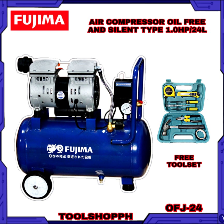 FUJIMA JAPAN 1HP/24L Air Compressor Oil Free Silent Type 750W OFJ-24 ...