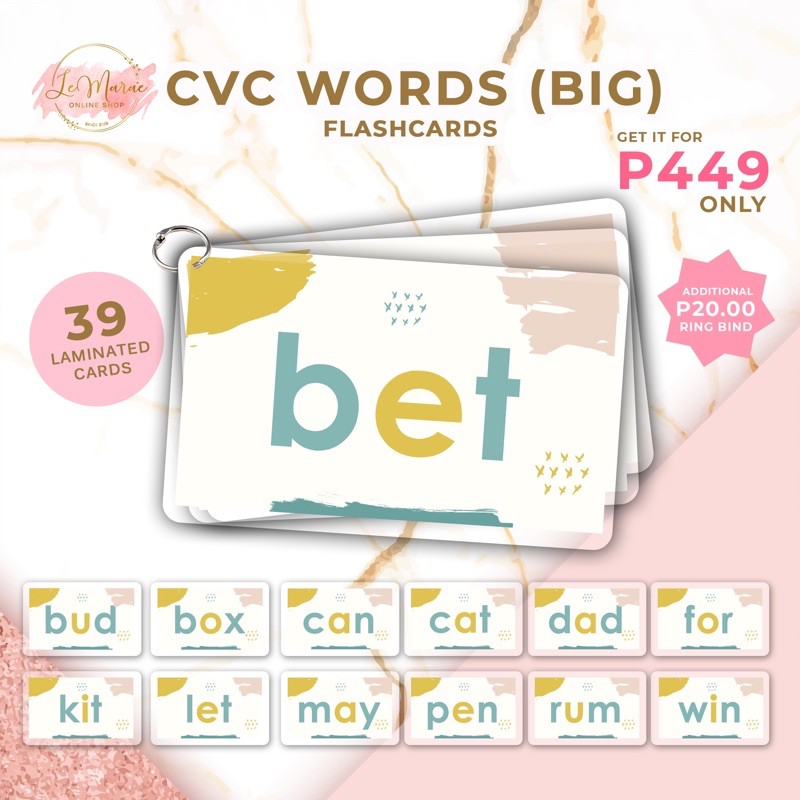 CVC WORDS (big) - Laminated Flashcards Educational Reading Cards For ...