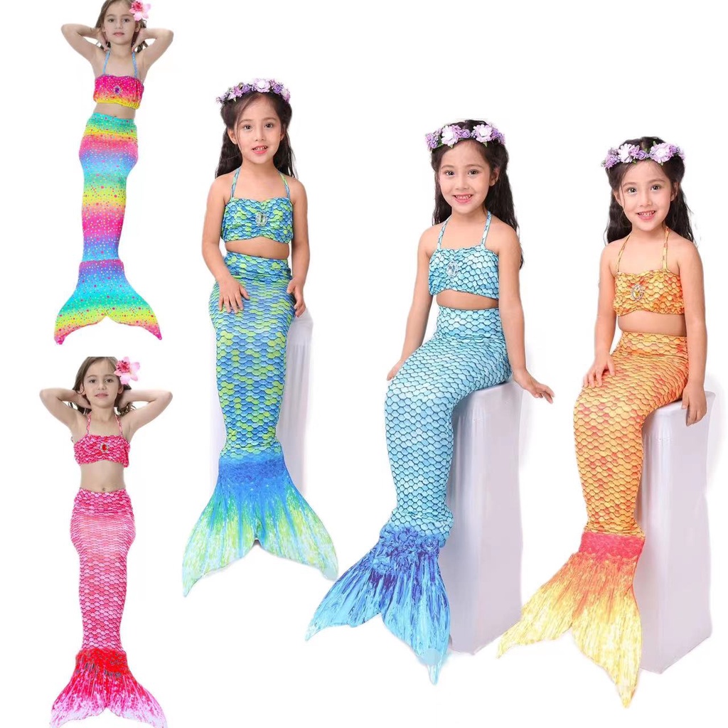 Mermaid Swimsuit For Kids Girls 4-10 Years Old Bikini Top + Tail 3 