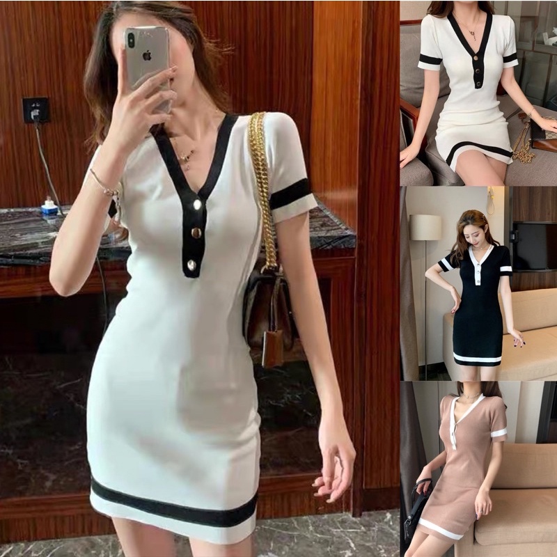 korean knitted fashion shortsleeve dress /summer dress / pencil dress ...