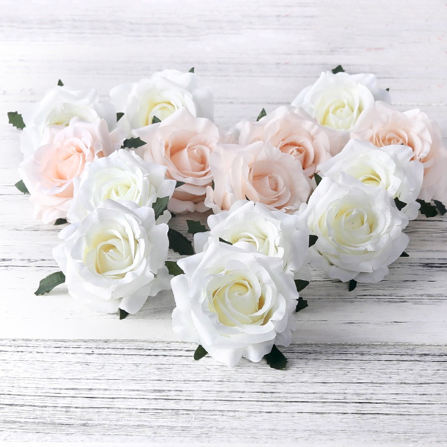 5pcs artificial roses white silk fake roses flower faux heads high ...