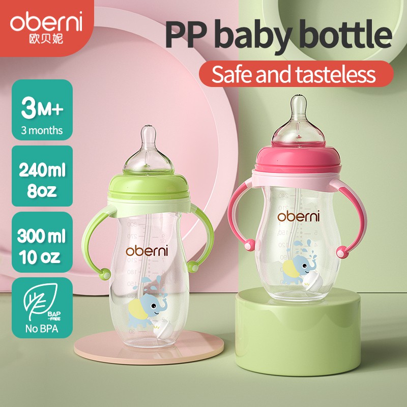 Oberni Feeding Bottle Wide Neck Baby PP Milk With Handles Anti Fall And  Anti-Colic BPA Free 240ml 300ml