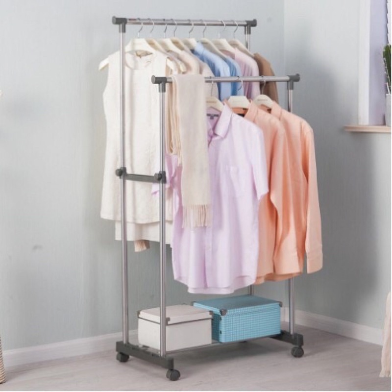 Double Pole Telescopic Clothes Rack | Stainless Hanger Rack | Shopee ...