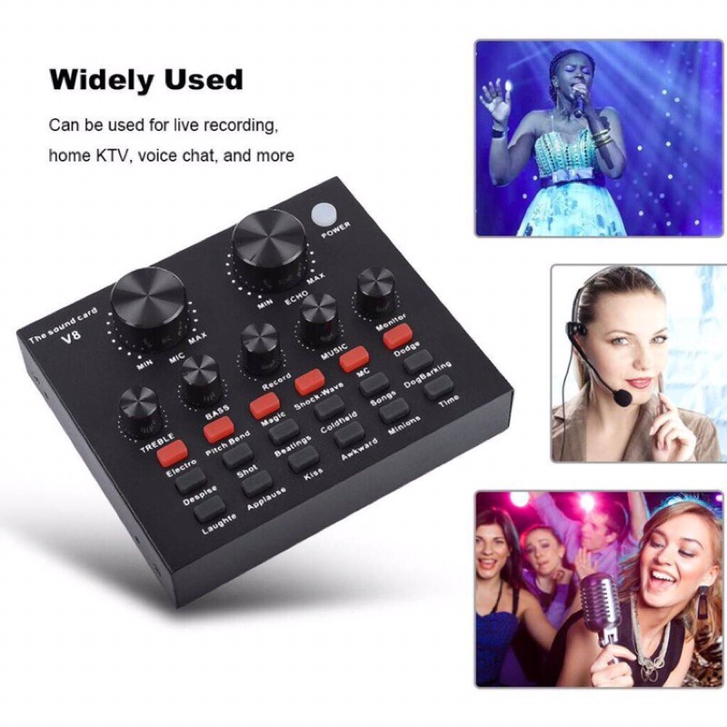 V8 Sound Card Audio External USB Headset Microphone Live Broadcast ...