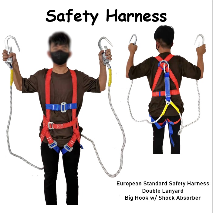 EUROPEAN STANDARD SAFETY HARNESS DOUBLE LANYARD BIG HOOK WITH SHOCK