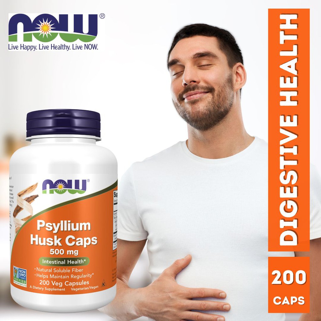 Psyllium Husk 500Mg 200 Caps Natural Soluble Fiber, Helps Bowel