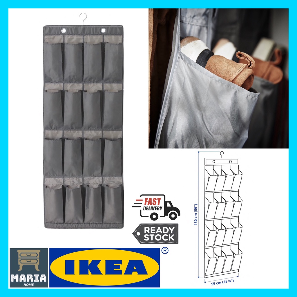 IKEA SKUBB Hanging Shoe Organiser, 16 pockets, Dark Grey [READY STOCK] Shopee Philippines