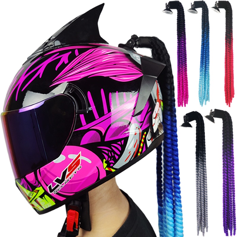 Helmet Braids Ponytail Helmet Hair Helmet Pigtails for MotorcycleHelmet