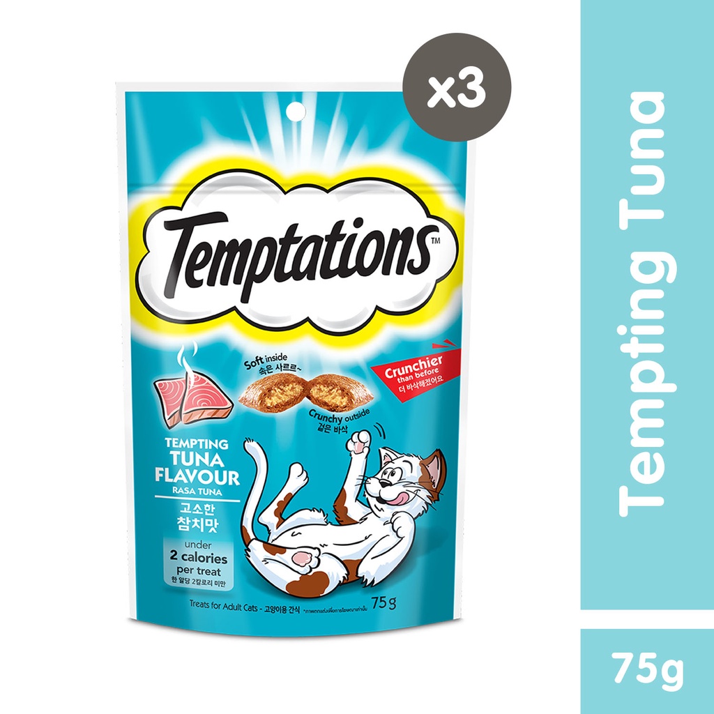 TEMPTATIONS Cat Treats (3Pack), 75g. Treats for Cats in Tempting Tuna