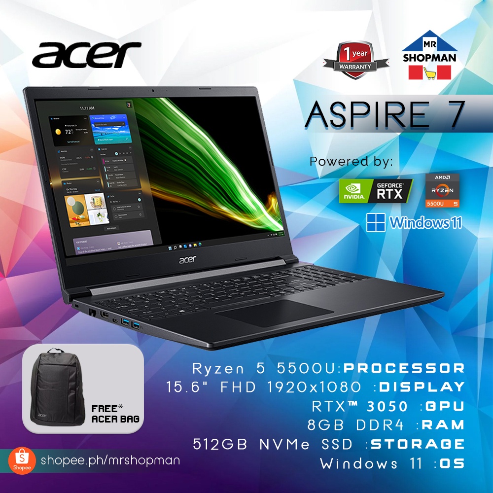 Acer Aspire 7 A715 42G R5C5 Ryzen 5 5500U | RTX 3050 | 15.6" FHD ...