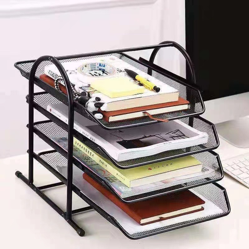 4 layer desk document file organizer tray tabletop paper letter holder