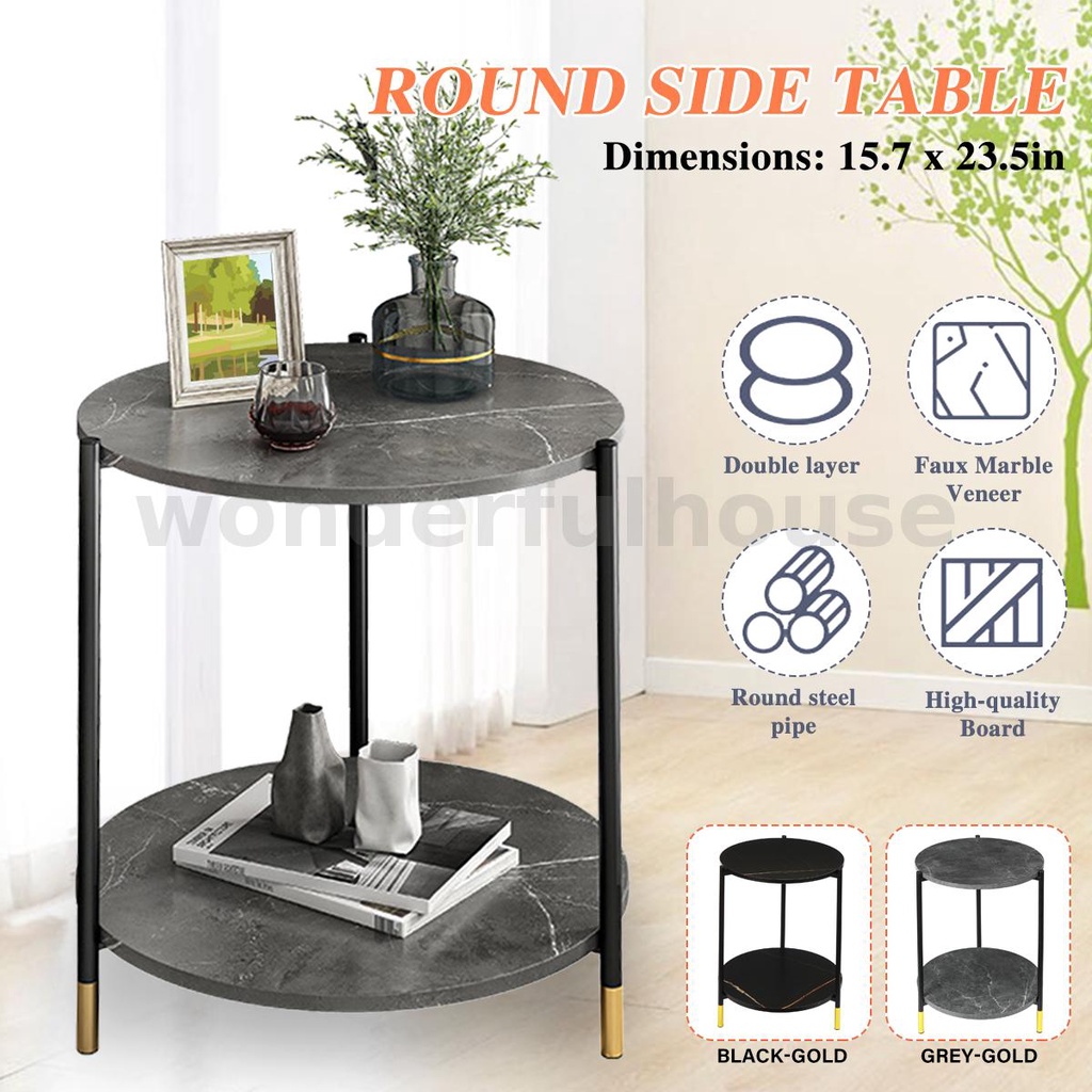 16in Faux Marble Modern Round Side Table Living Room Sofa Decor w ...